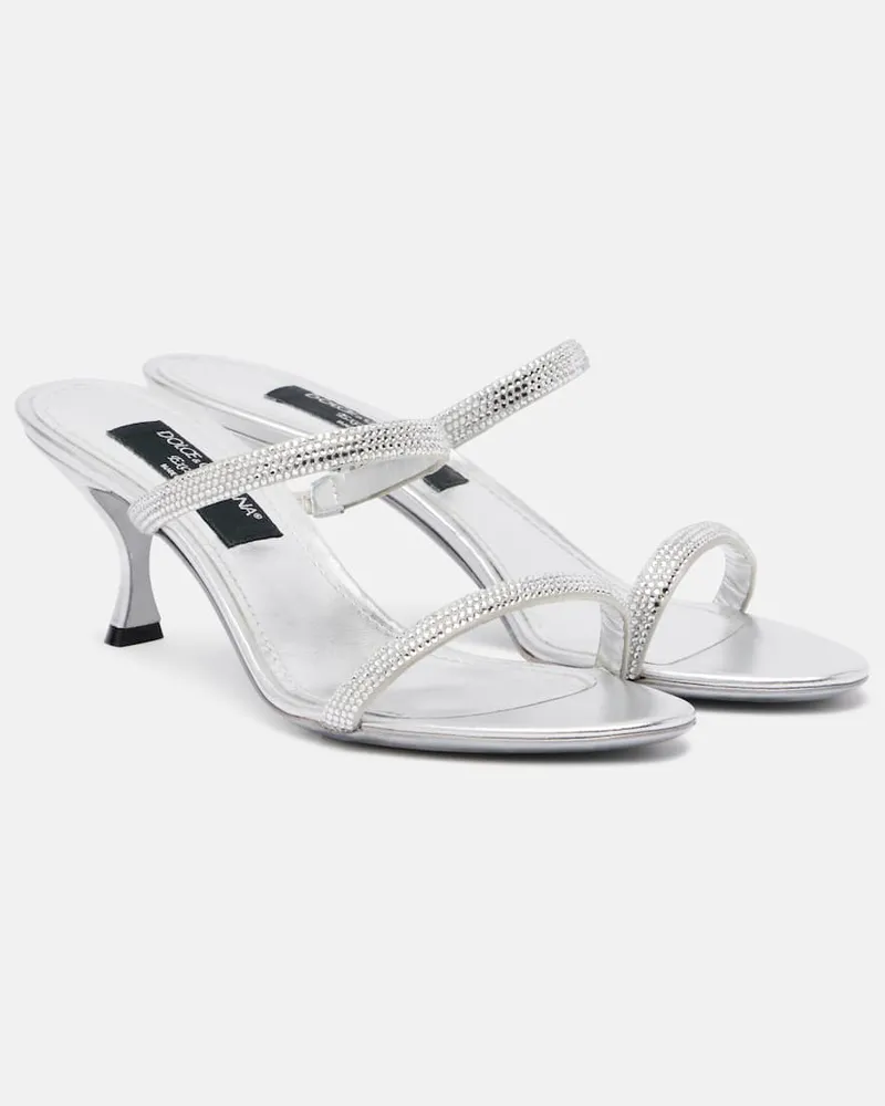 Dolce & Gabbana Sandalen 60 aus Metallic-Leder mit Kristallen Silber