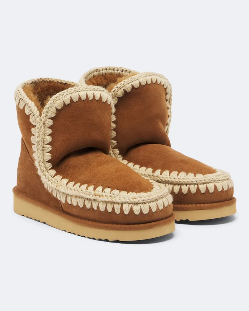 Mou Ankle Boots 18 aus Veloursleder mit Shearling Braun