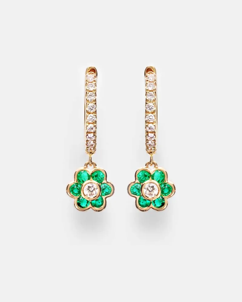 ANITA KO Ohrringe Flora aus 18kt Gelbgold mit Diamanten und Smaragden Gold