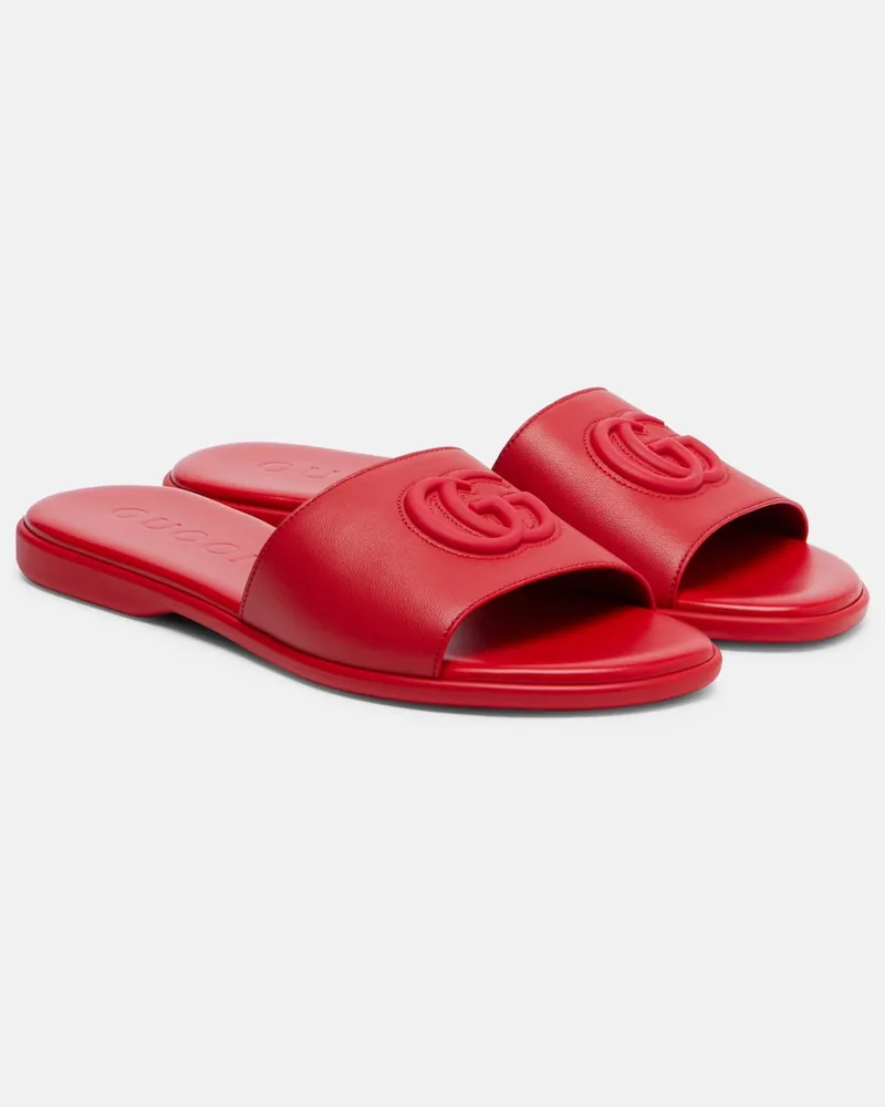 Gucci Pantoletten Double G aus Leder Rot