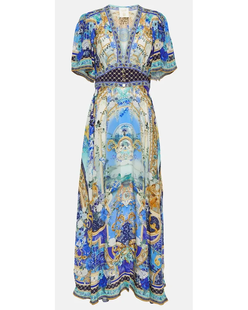 Camilla Verziertes Maxikleid aus Seide Multicolor