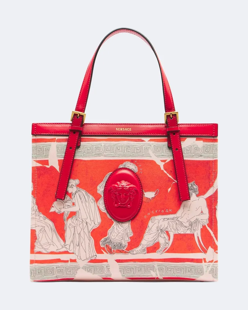 Versace Bedruckte Shopper Rivière Mini aus Canvas Rot