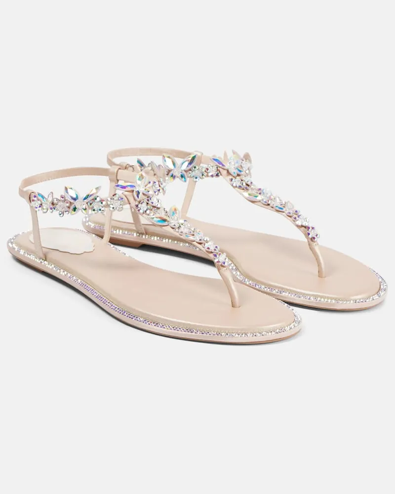 René Caovilla Sandalen aus Satin mit Kristallen Beige