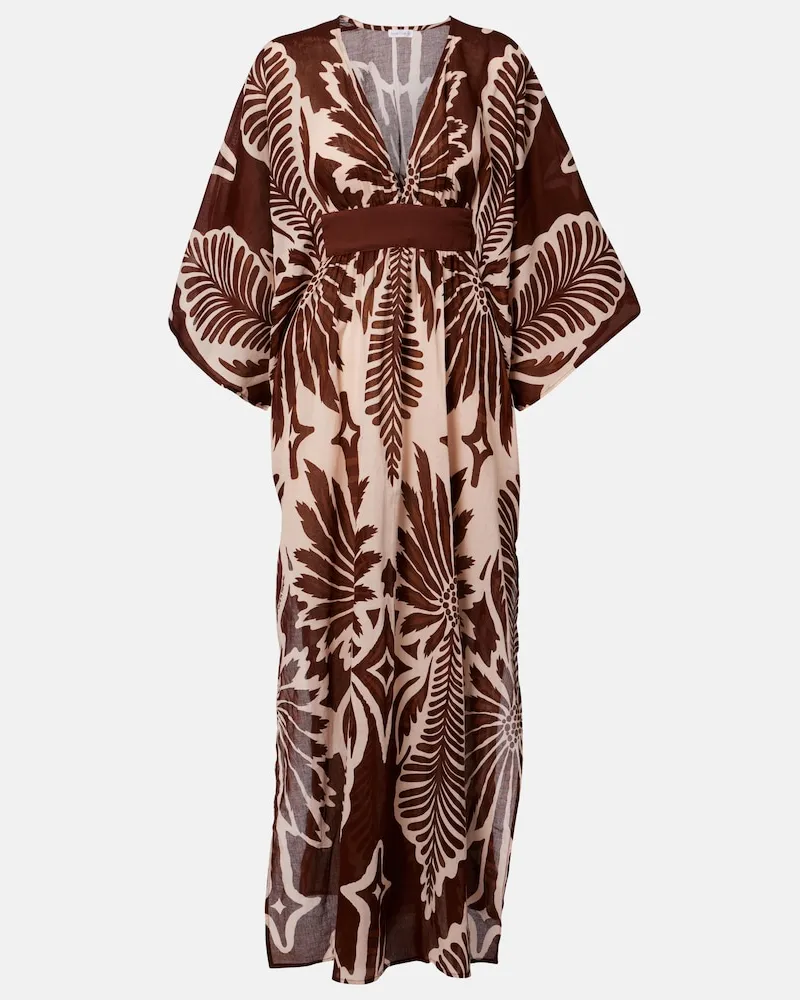 Poupette St Barth Bedruckter Kaftan Sol aus Baumwollmusselin Braun