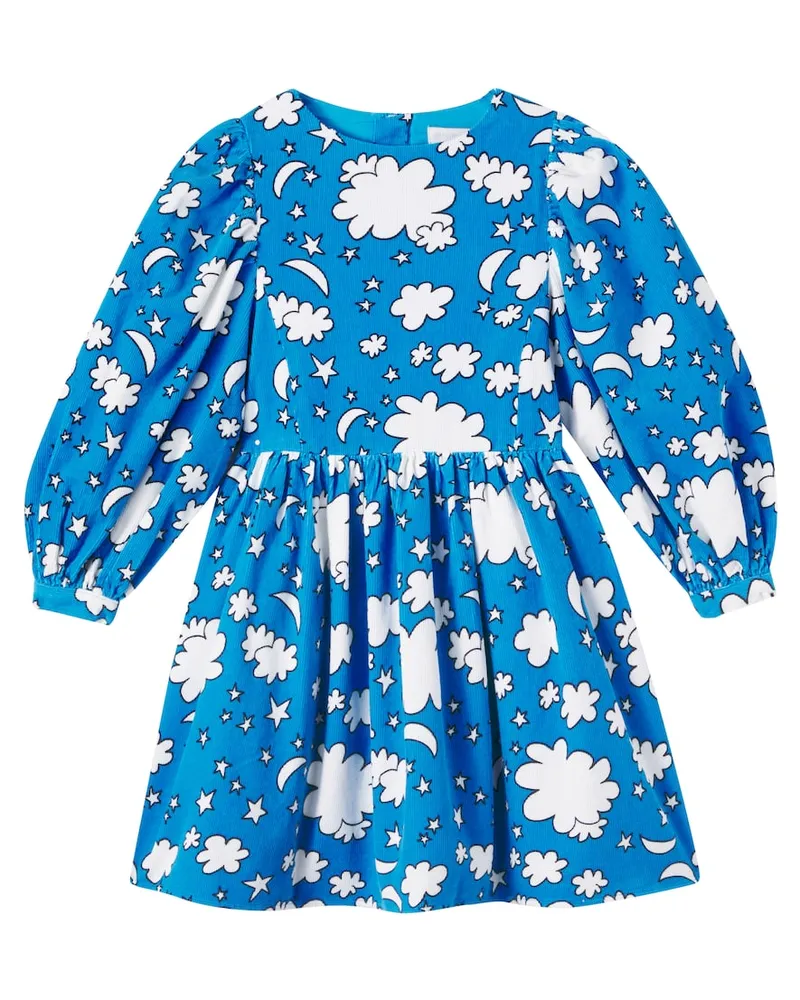 Stella McCartney Kids Bedrucktes Kleid aus Baumwoll-Cord Blau