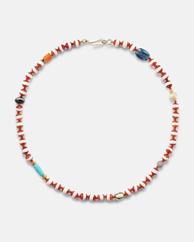 Ileana Makri Halskette Globetrotter aus Achat mit 18kt Gelbgold, Emaille und Diamanten Multicolor