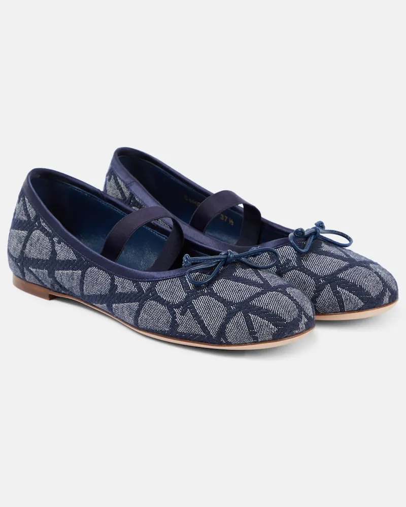 Valentino Garavani Ballerinas Toile Iconographe aus Denim Blau