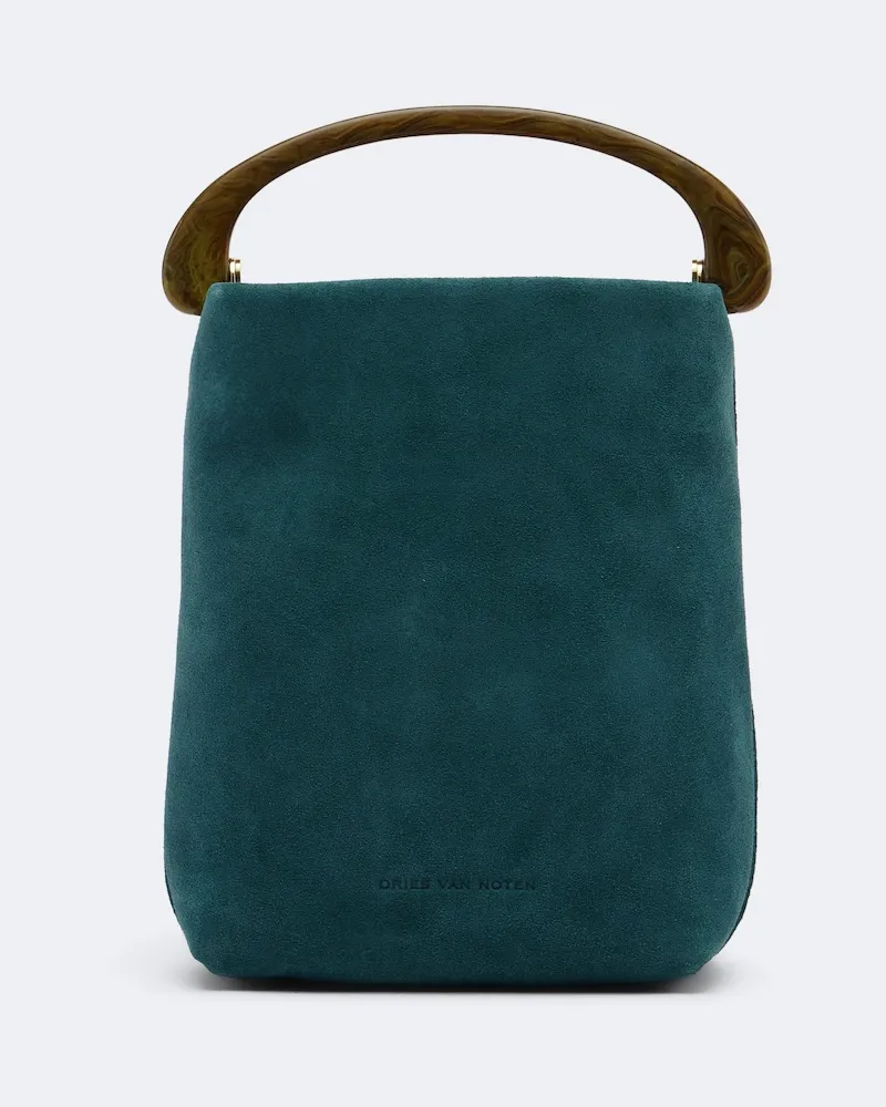 Dries van Noten Henkeltasche Crisp Mini aus Veloursleder Blau