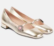 Verzierte Mary-Jane-Ballerinas Preshoes aus Metallic-Leder