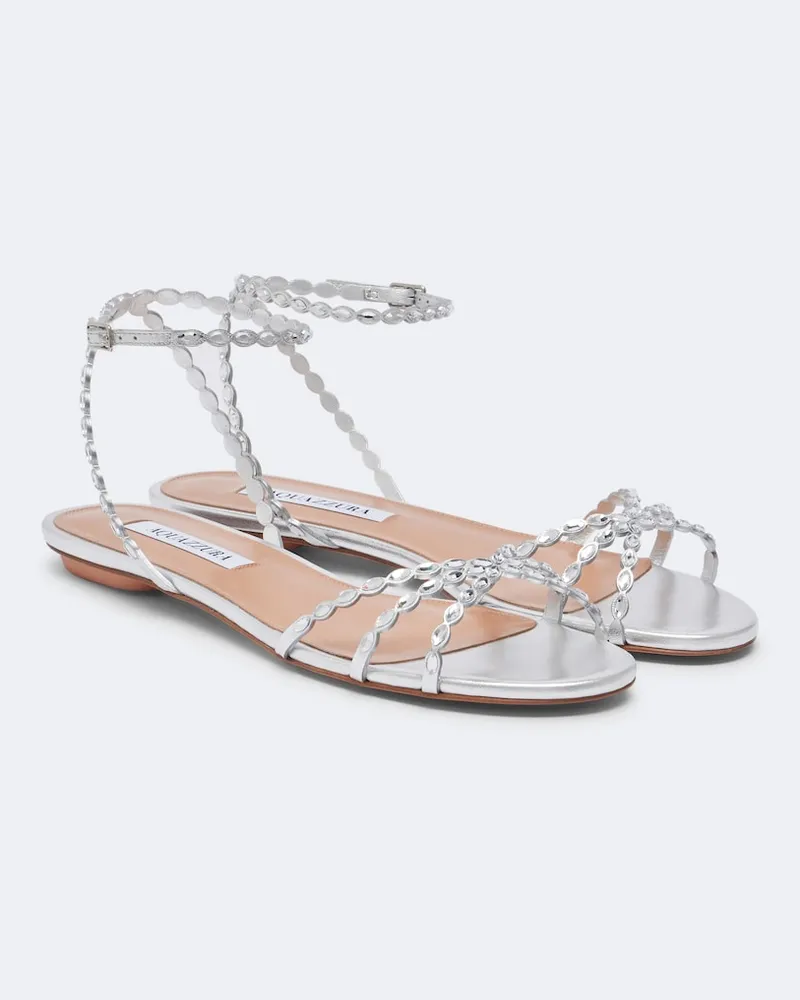 Aquazzura Sandalen Love Striemen aus Leder Silber
