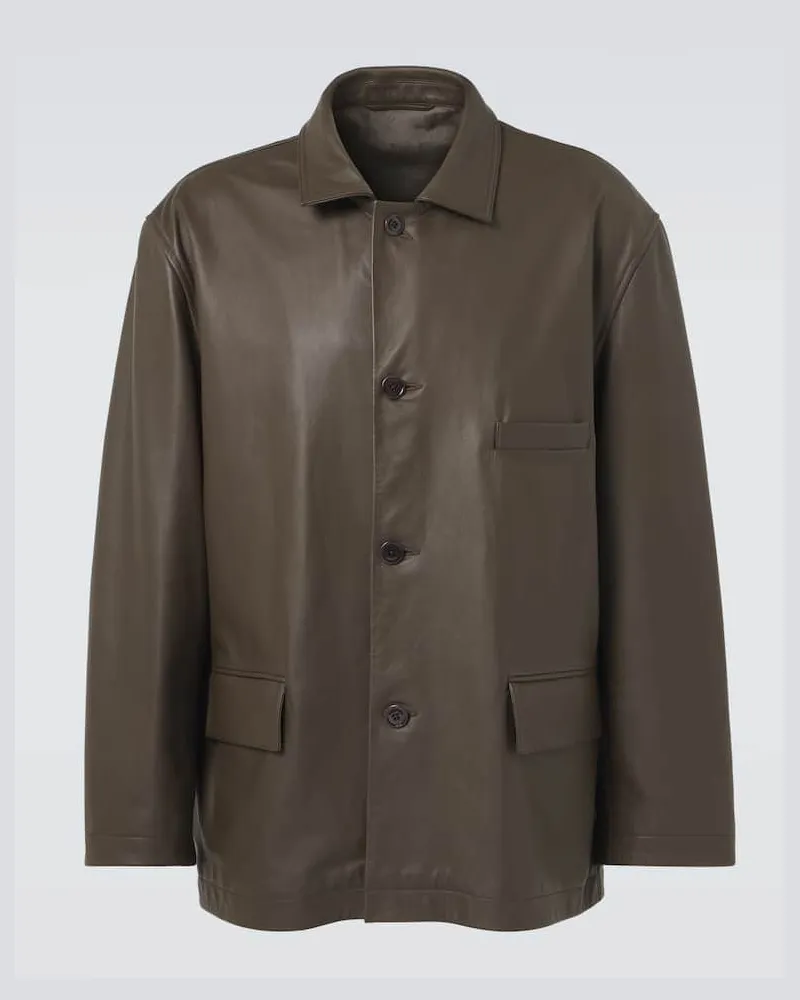 Christophe Lemaire Lederjacke Braun