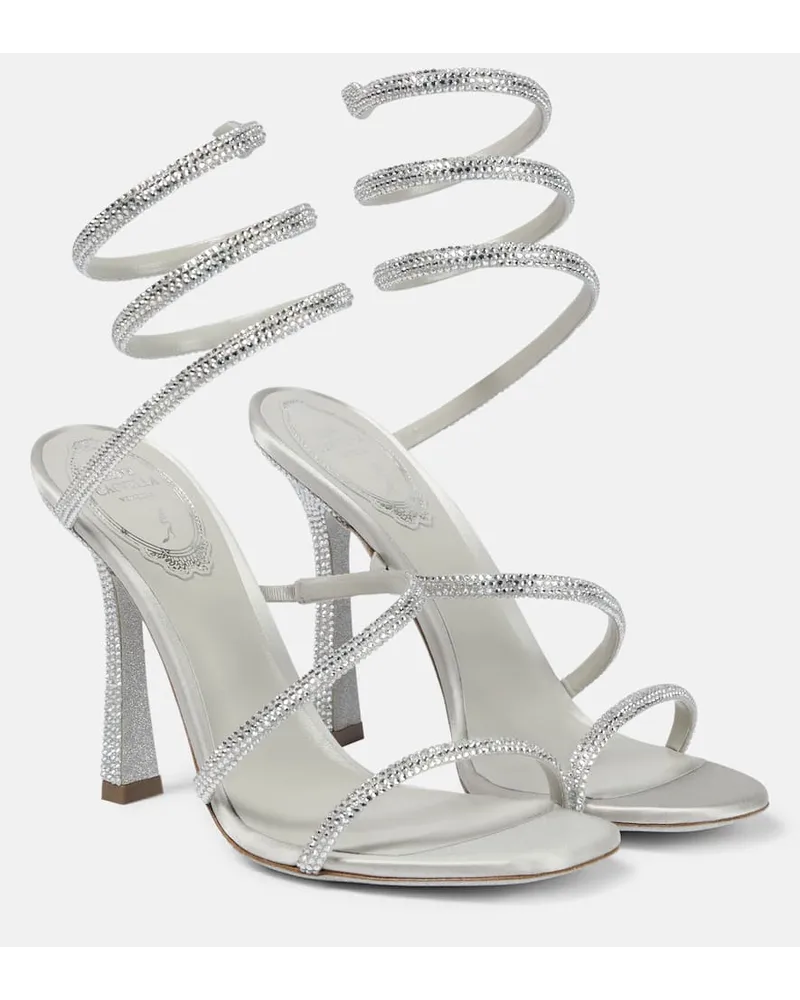 René Caovilla Verzierte Sandalen Cleo aus Satin Silber