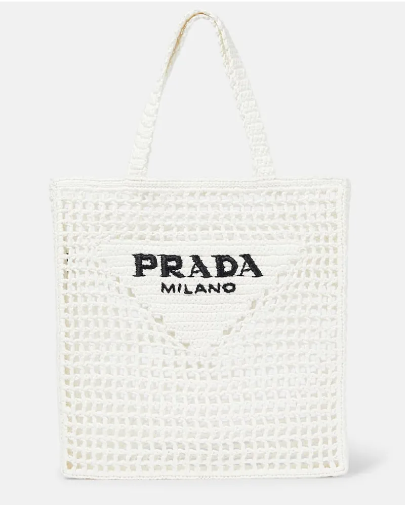 Prada Schultertasche aus Raffiabast Weiss