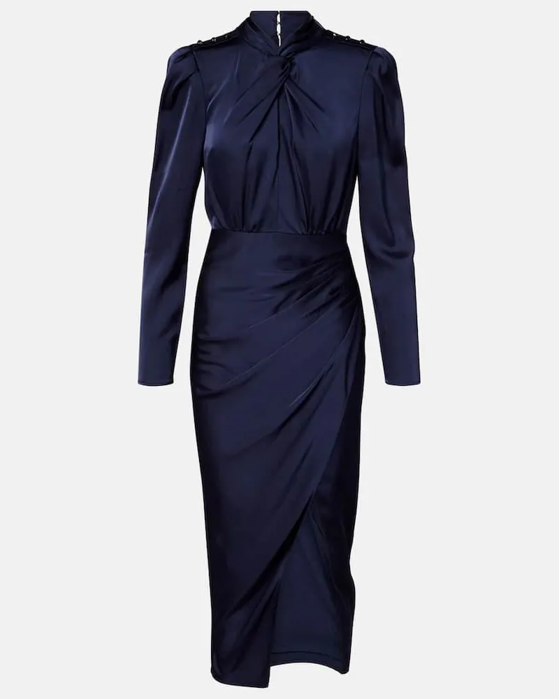 Self-Portrait Midikleid aus Satin Blau