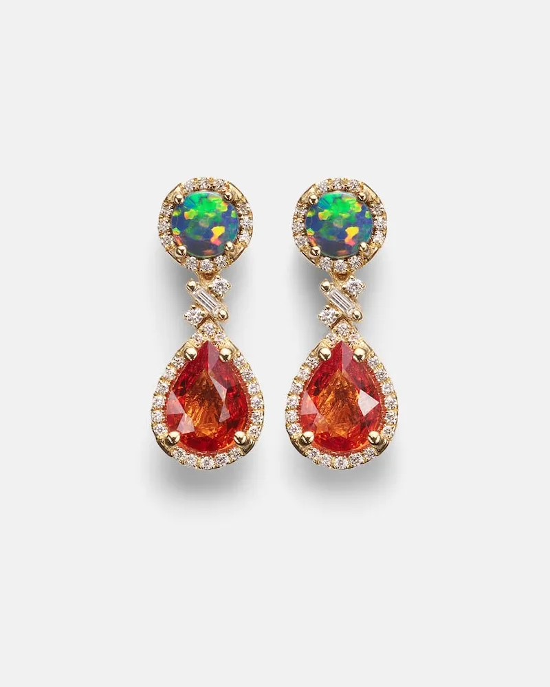 Suzanne Kalan Ohrringe Doublet aus 18kt Gelbgold mit Diamanten, Saphiren und Opal Gold