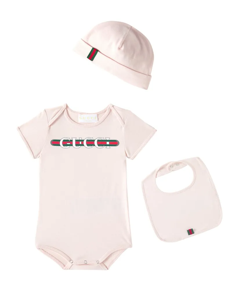 Gucci Baby Set aus Body, Lätzchen und Mütze aus Baumwolle Pink