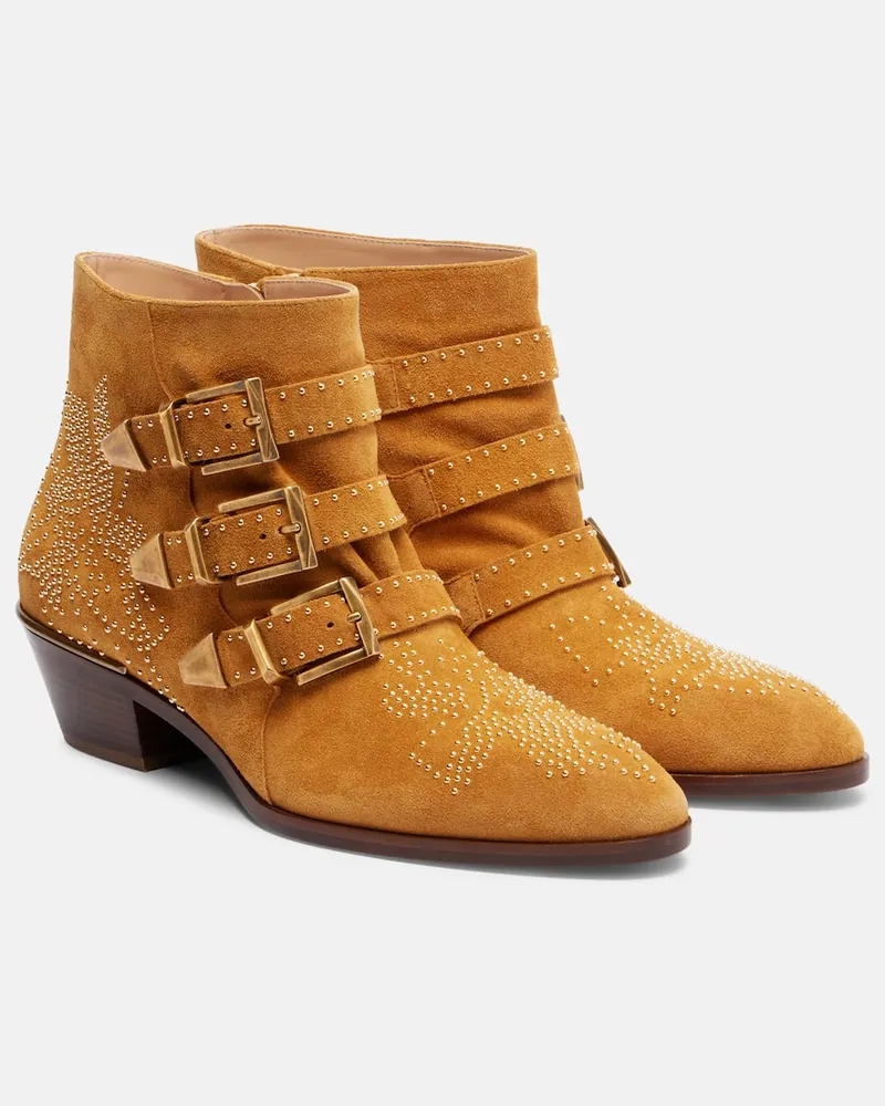 Chloé Chloé Verzierte Ankle Boots Susan aus Veloursleder Braun