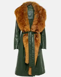 Burberry Mantel aus Leder mit Faux Fur Gruen