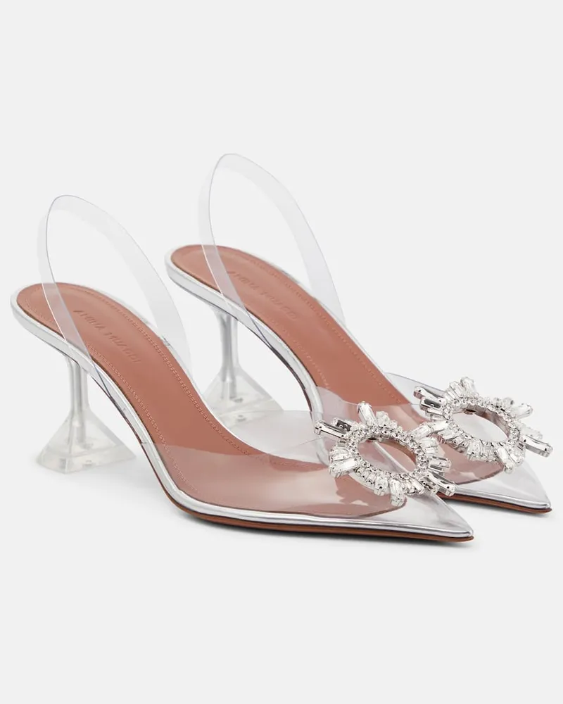 Amina Muaddi Verzierte Slingback-Pumps Begum Weiß