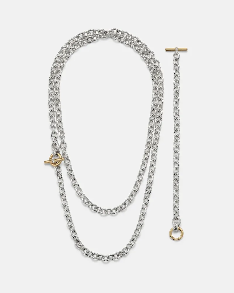 David Yurman Halskette DY Mercer® aus Sterlingsilber mit 18kt Gelbgold und Diamanten Silber