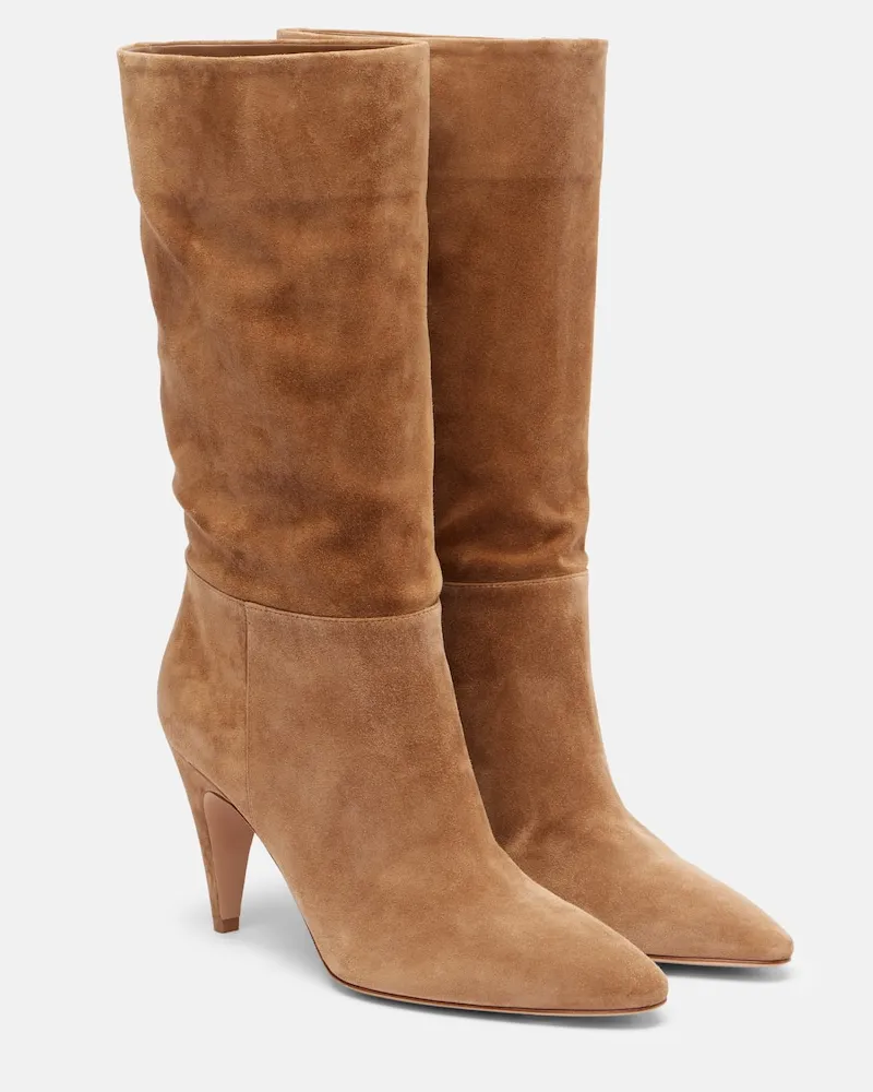 Gianvito Rossi Stiefel 85 aus Veloursleder Beige