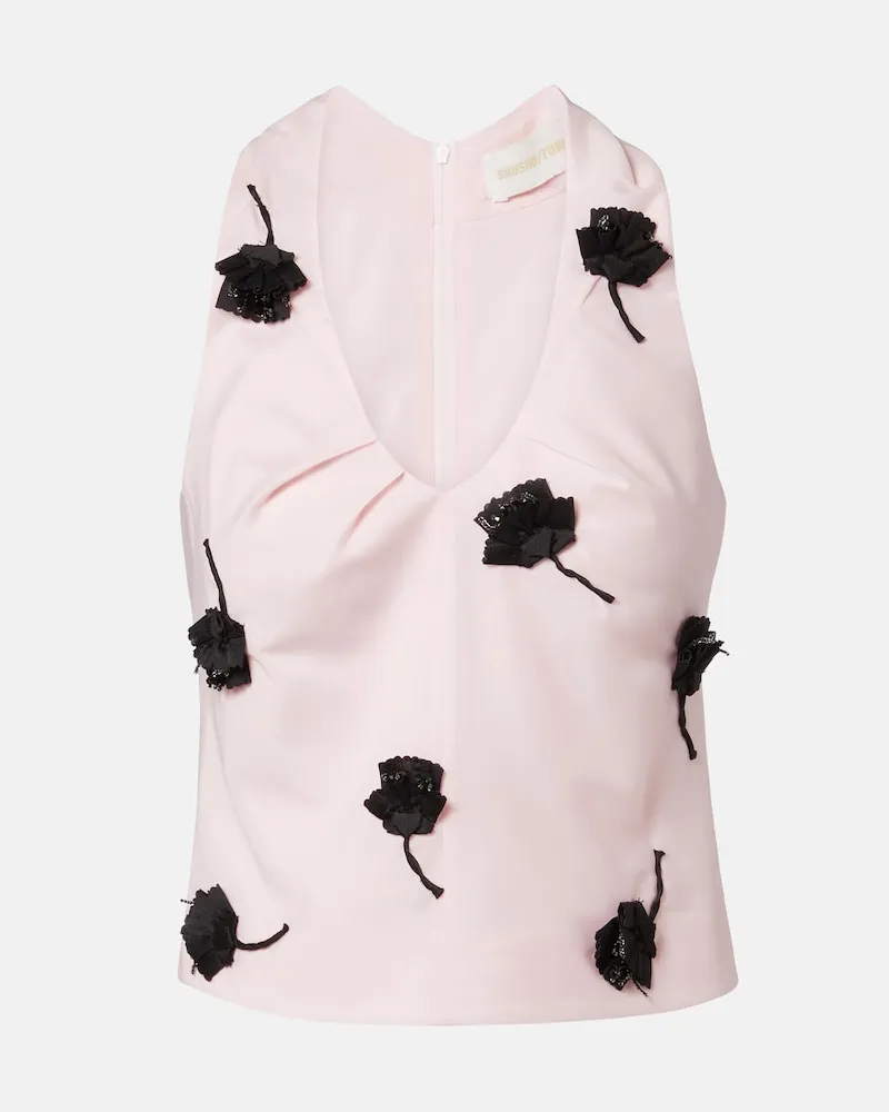 SHUSHU/TONG Top mit Blumen-Applikation Rosa