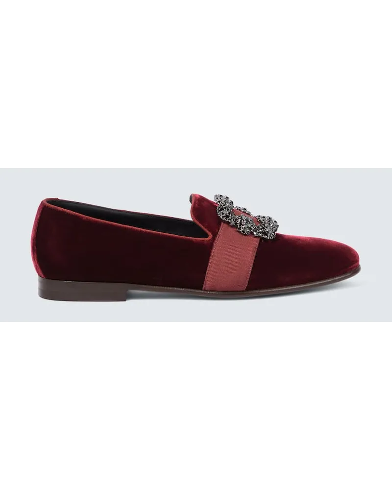 Manolo Blahnik Verzierte Loafers Carlton aus Samt Braun