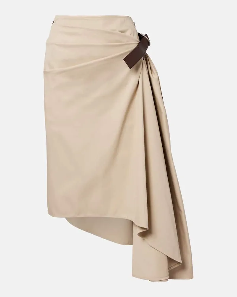 Loewe Midirock aus Baumwolle und Seide mit Leder Beige