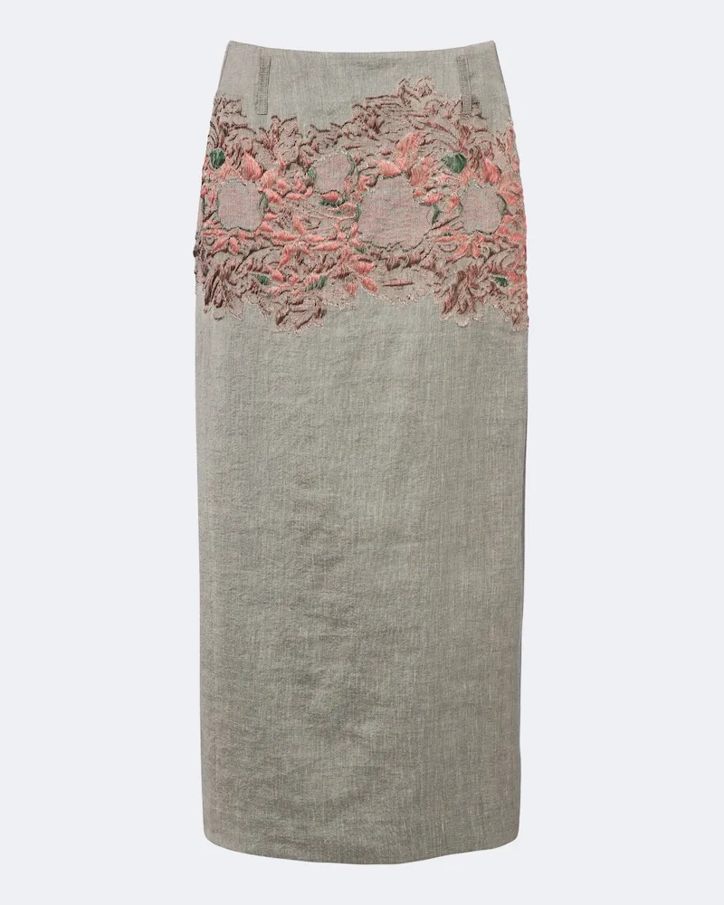 Dries van Noten Bestickter Midirock Grau