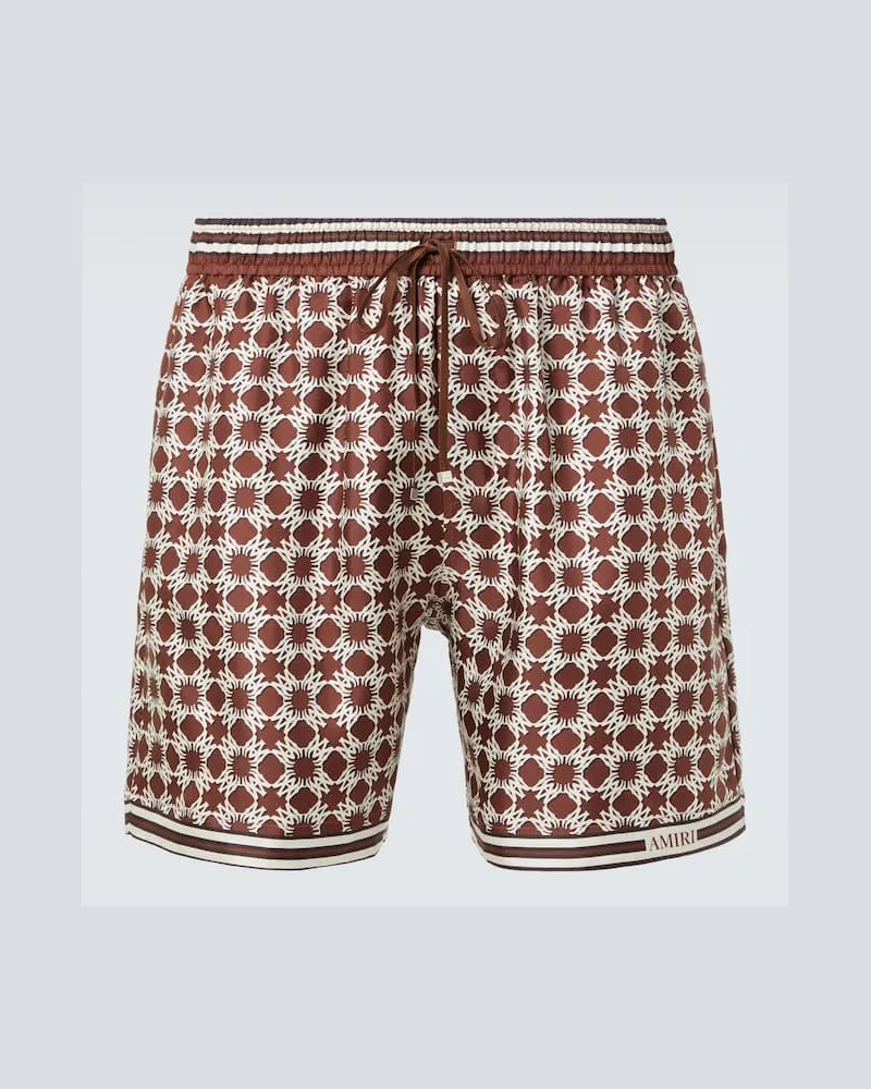 Amiri Bedruckte Shorts aus Seiden-Twill Braun