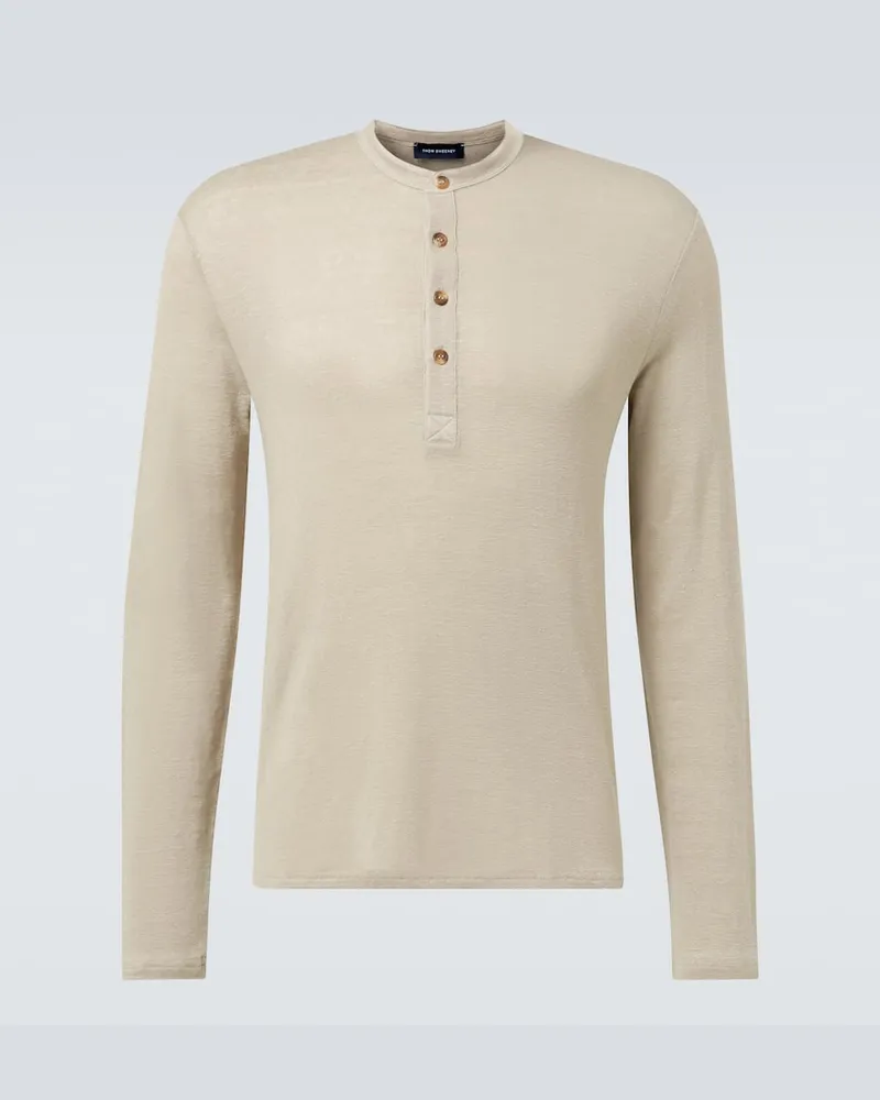 Thom Sweeney Henley-Top aus einem Leinengemisch Beige