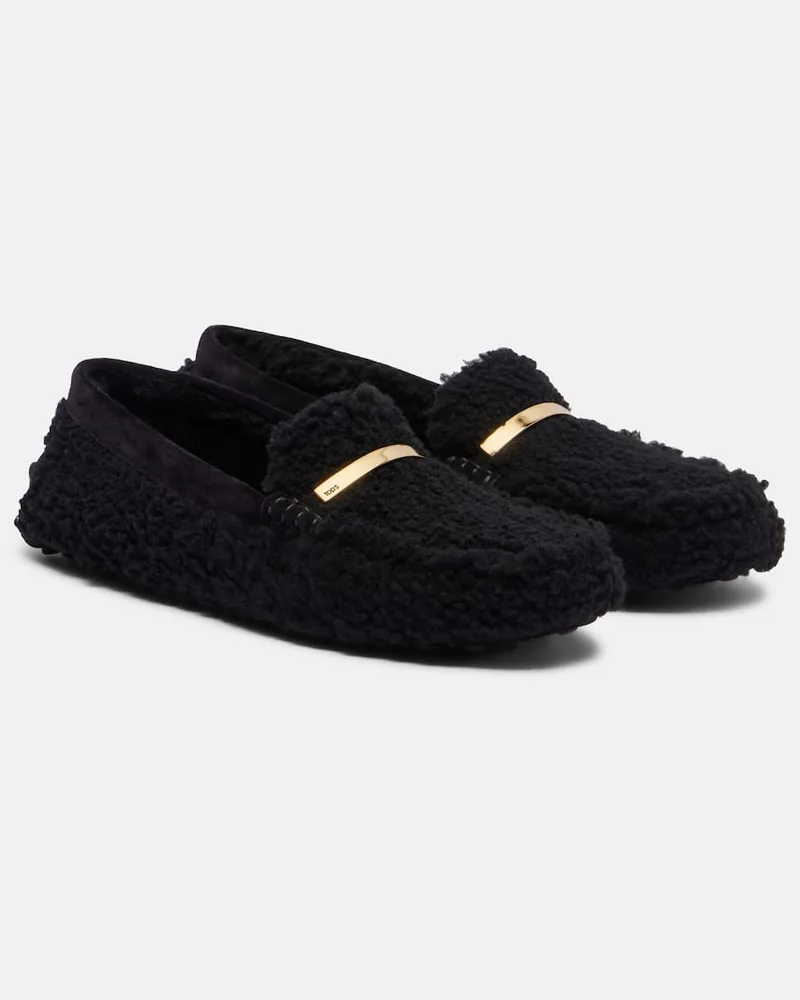 TOD'S Mokassins Gommino aus Teddyfleece Schwarz