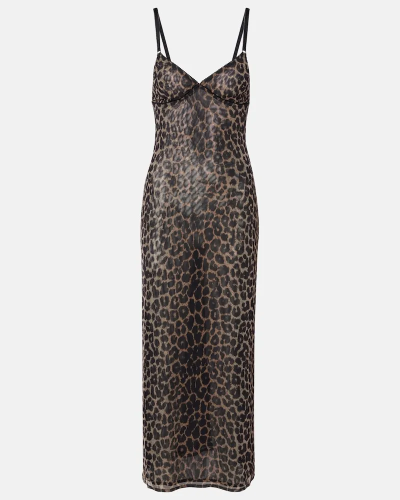 Saint Laurent Bedrucktes Slipdress aus Tüll Braun