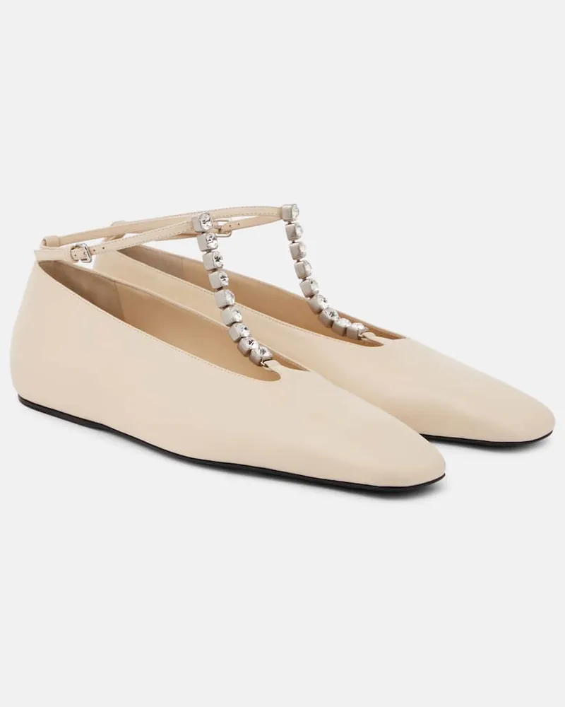 Jil Sander Verzierte Ballerinas aus Leder Weiß