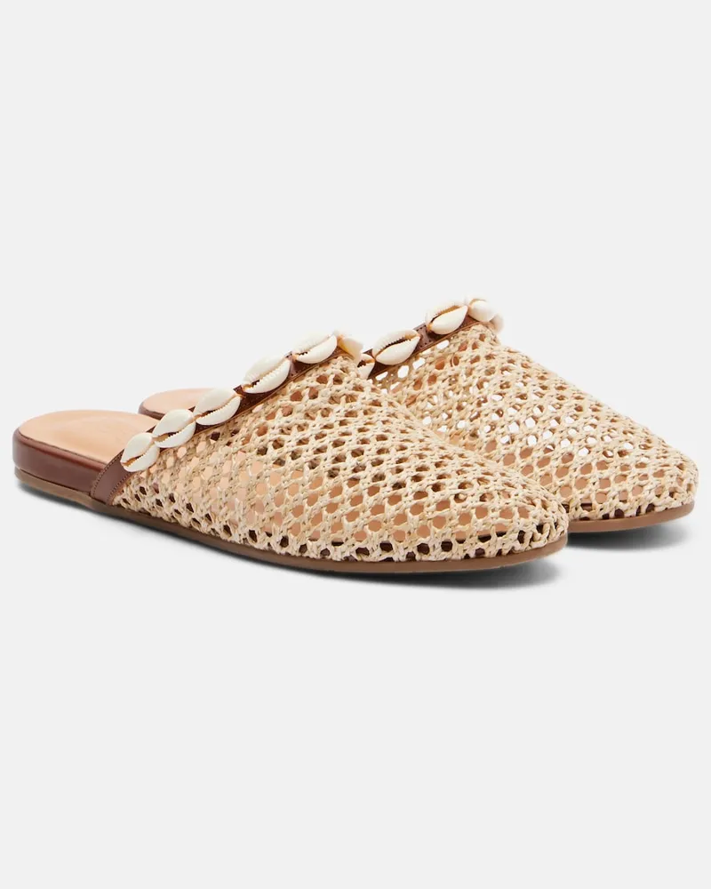 Ancient Greek Sandals Verzierte Slippers Slipper aus Raffiabast Beige