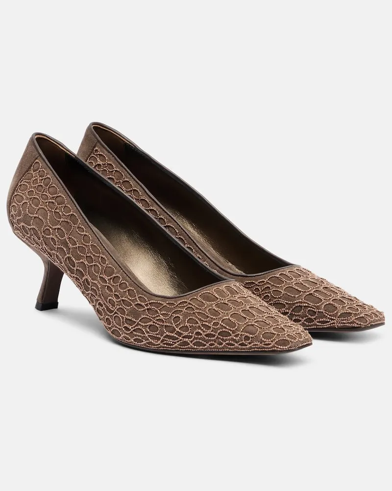 Brunello Cucinelli Verzierte Pumps aus Veloursleder Braun