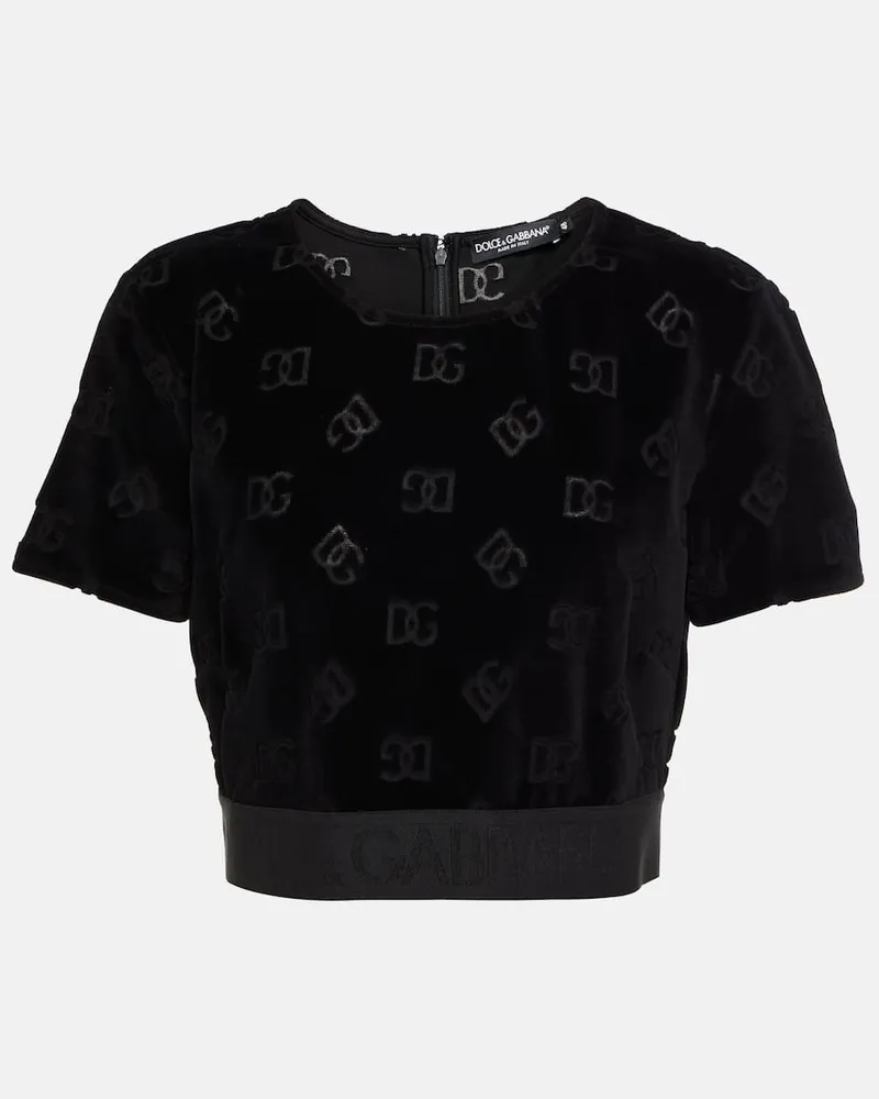 Dolce & Gabbana Cropped-Top aus Samt Schwarz