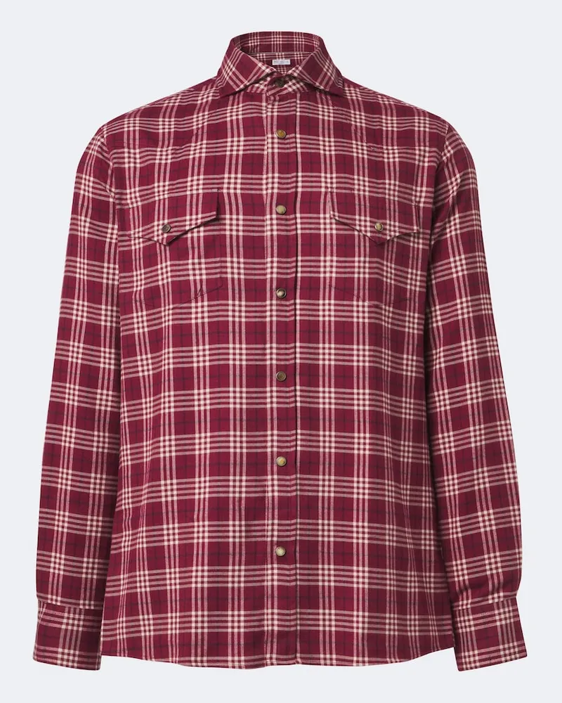 Brunello Cucinelli Hemd aus Flanell Burgunderrot