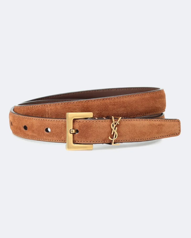 Saint Laurent Gürtel Cassandre 20 aus Veloursleder Braun