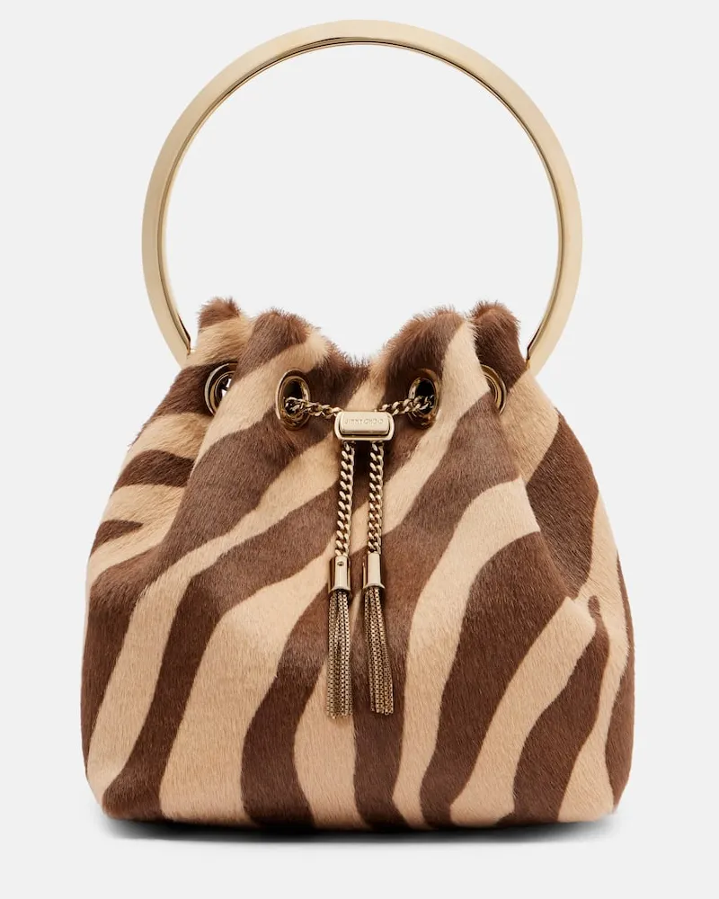 Jimmy Choo Bucket Bag Bon Bon Small aus Kalbshaar Beige