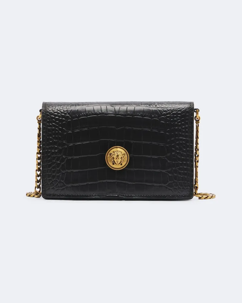 Versace Crossbody Bag Emblème Mini aus Leder Schwarz