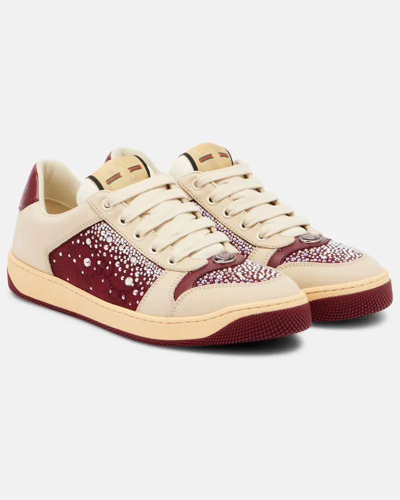 Gucci Verzierte Sneakers Screener mit Leder Burgund