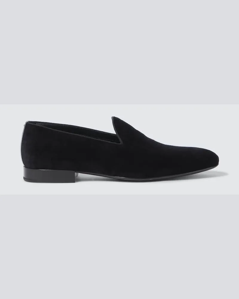 Loro Piana Slip-Ons aus Samt mit Leder Schwarz