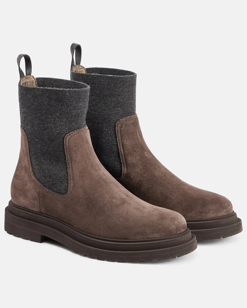 Brunello Cucinelli Ankle Boots aus Veloursleder Braun