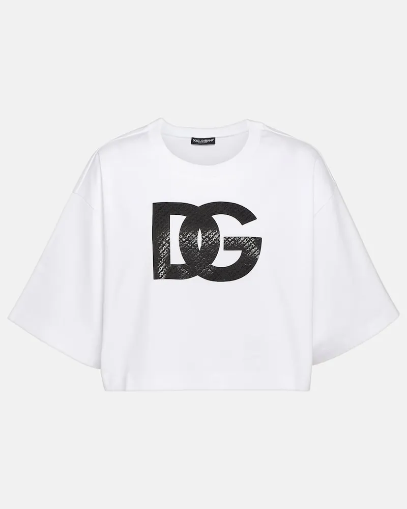 Dolce & Gabbana Cropped-Top aus Baumwoll-Jersey Weiß