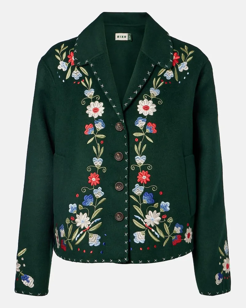 RIXO Bestickte Jacke Jude aus einem Wollgemisch Grün