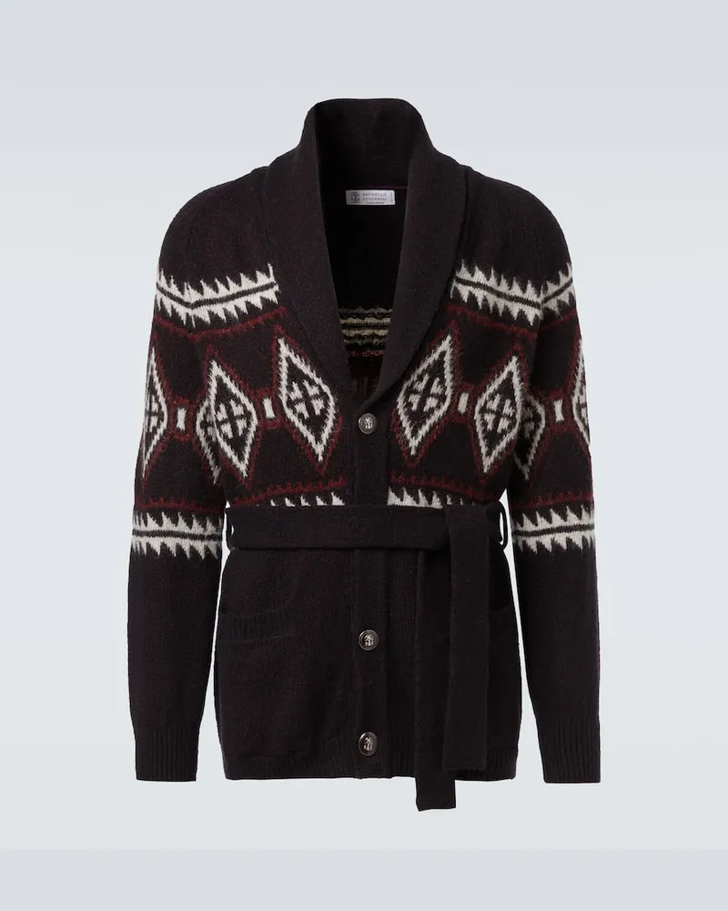 Brunello Cucinelli Cardigan aus Wolle, Seide und Kaschmir Schwarz