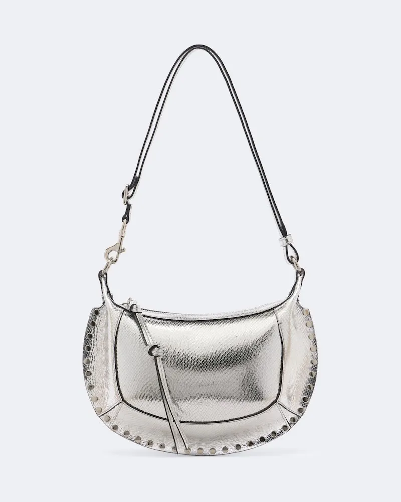 Isabel Marant Schultertasche Oskan Moon aus Metallic-Leder Silber