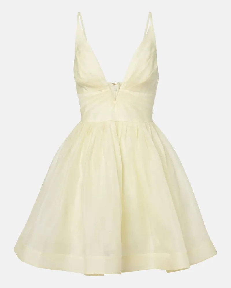 Zimmermann Minikleid Illuminate aus Leinen und Seide Gelb