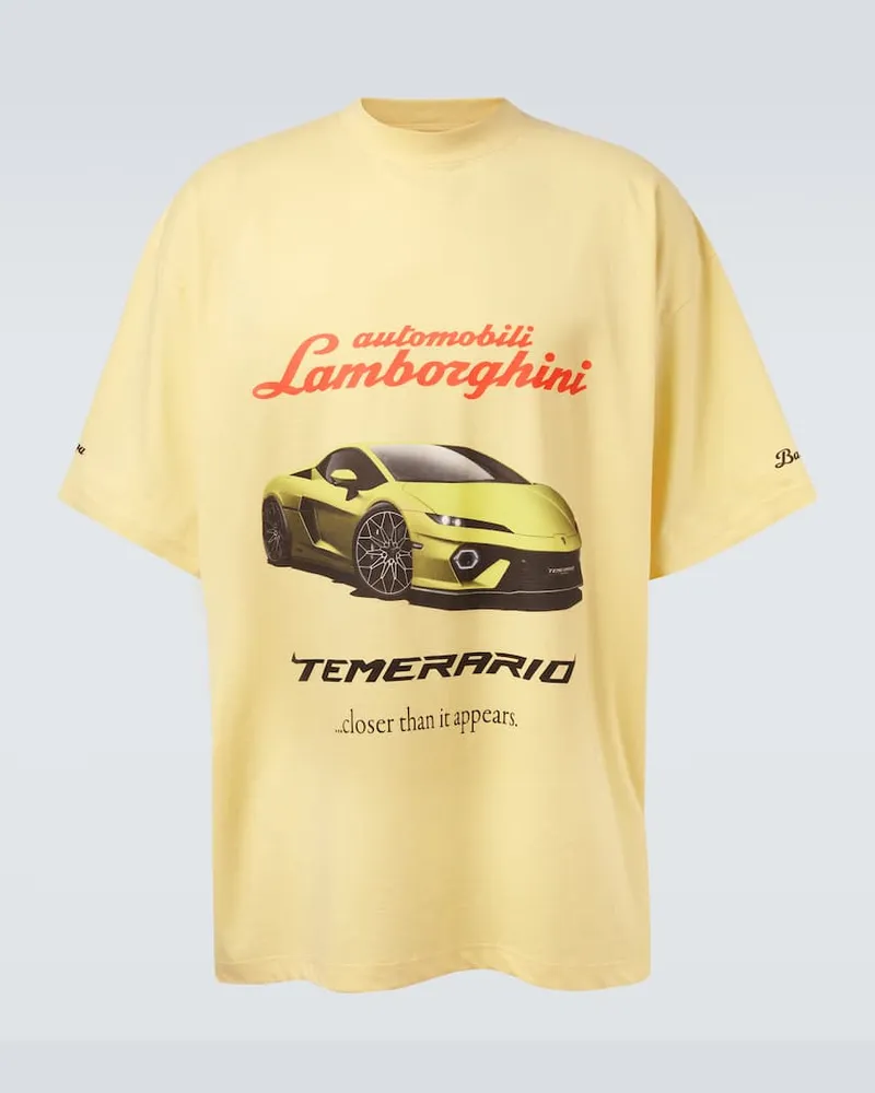 Balenciaga X Automobili Lamborghini T-Shirt aus Baumwoll-Jersey Gelb
